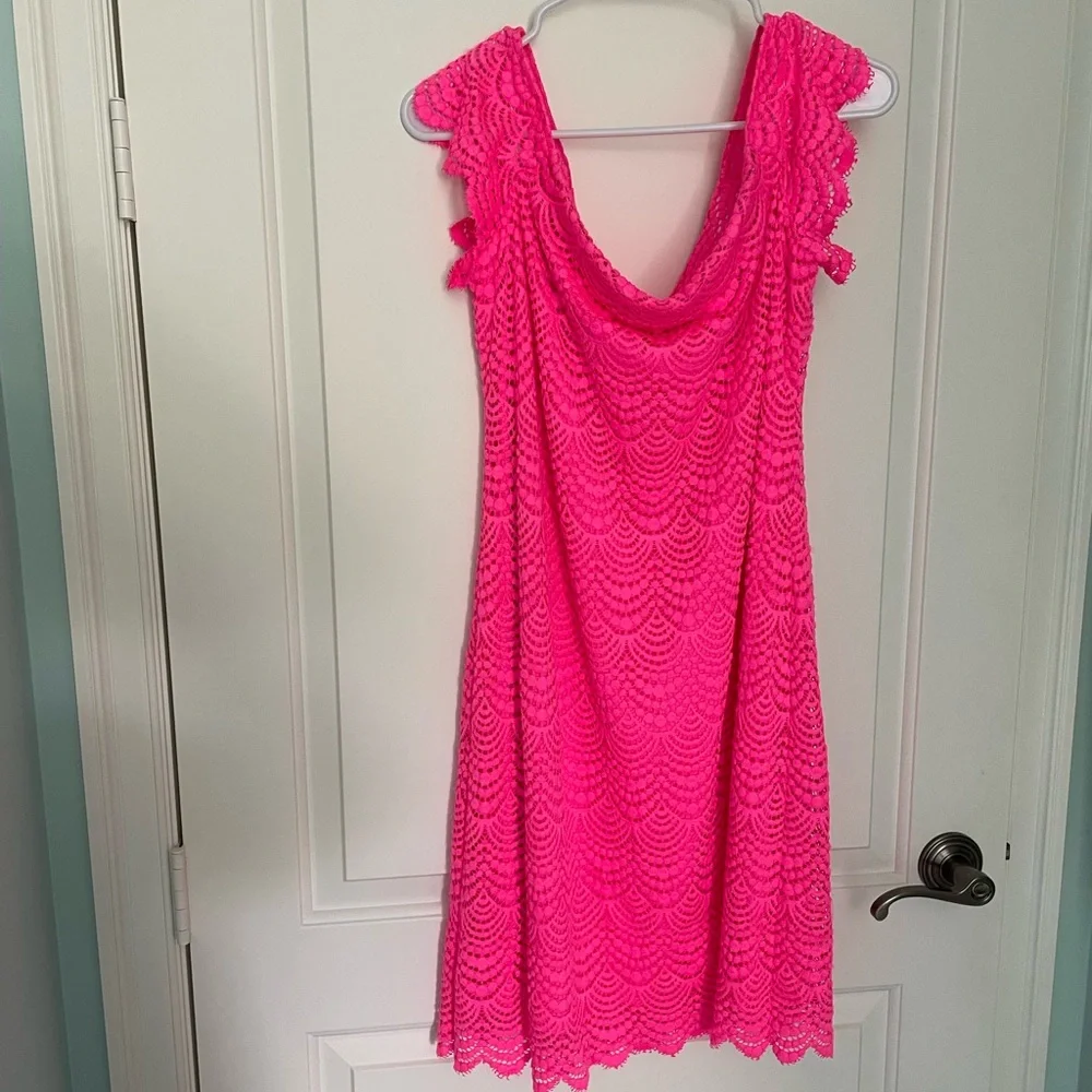 LillyPulitzer Jade hot pink off the shoulder women’s dress. - Picture 4 of 5